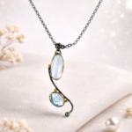 Mavi Topaz ve Zümrüt Taşı Gümüş Kolye (Özel Seri)