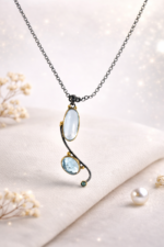 Mavi Topaz ve Zümrüt Taşı Gümüş Kolye (Özel Seri)