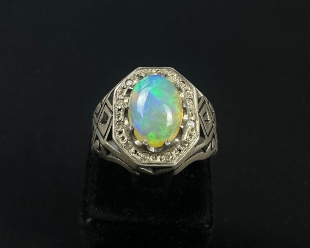 Opal ve Elmas Gümüs Yüzük