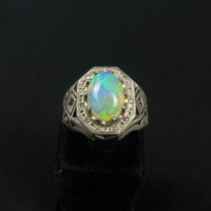 Opal ve Elmas Gümüs Yüzük