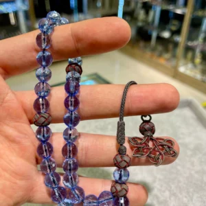 Yüksek Kalite Mavi Topaz Faset Kesim Tespih – Gümüş İmame