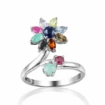 Safir, Yakut, Topaz, Zebercet, Lal, Zümrüt & Dumanlı Kuvars Özel Tasarım Gümüş Yüzük