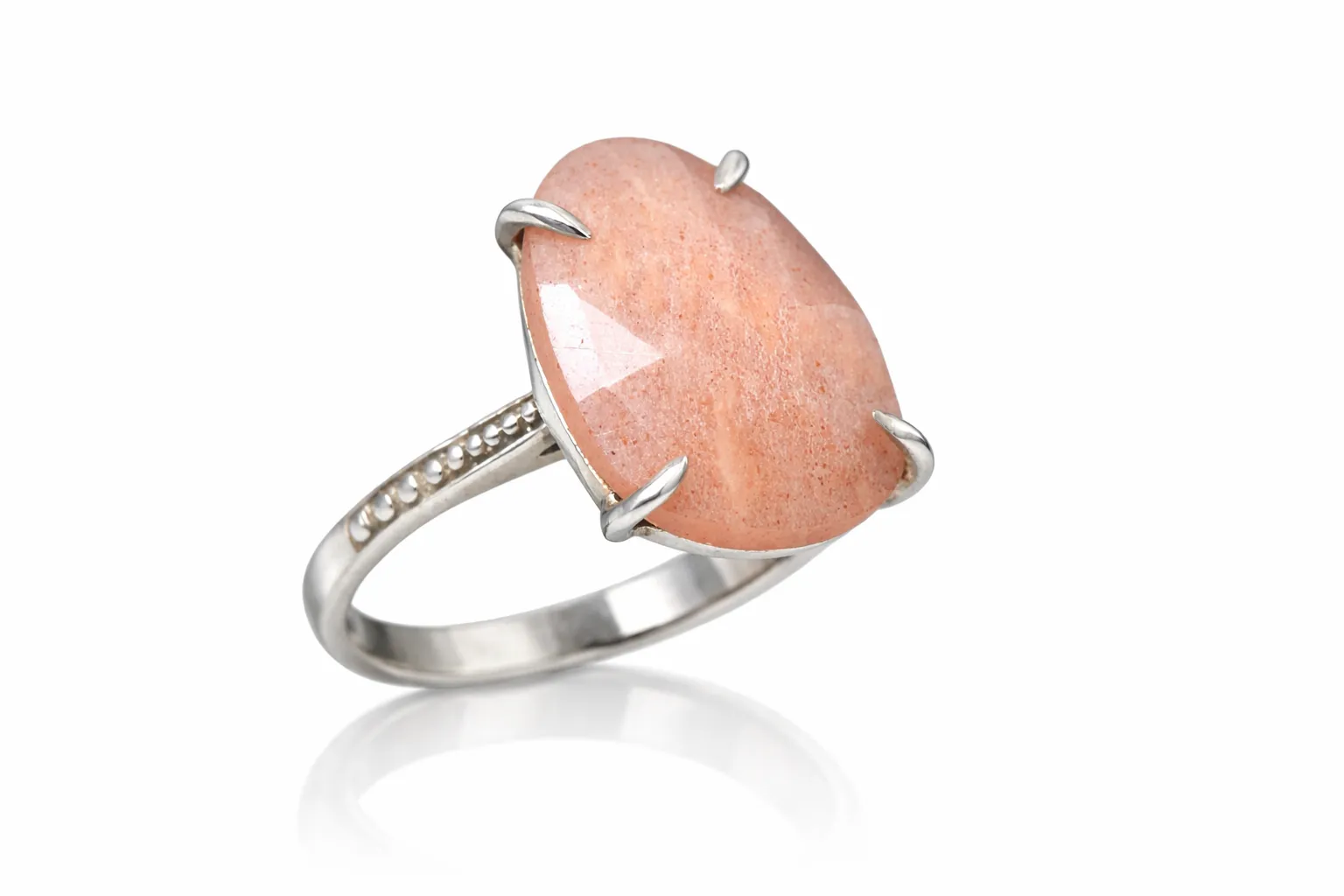 Delicate sterling silver sunstone ring Güneş Taşı Gümüş Yüzük - Görsel 1