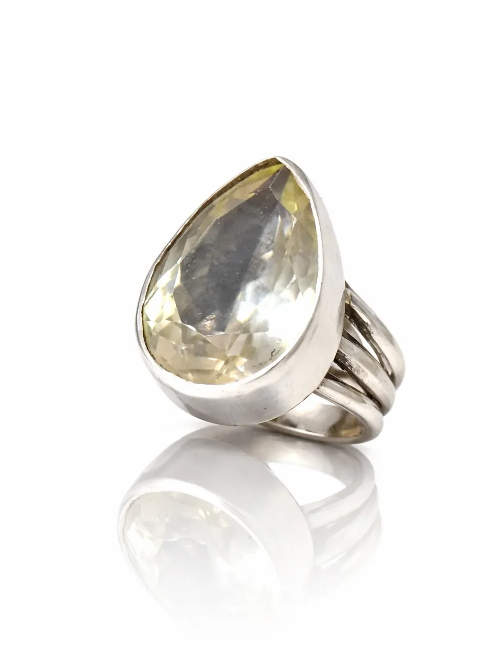 Elegant pear-shaped quartz ring Limon Topaz Gümüş Yüzük - Görsel 1