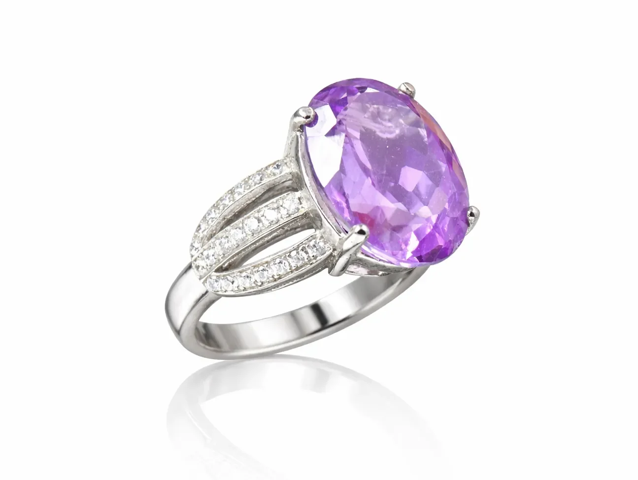 Elegant silver ring with amethyst centerpiece Ametist Taşlı Gümüş Yüzük - Görsel 1