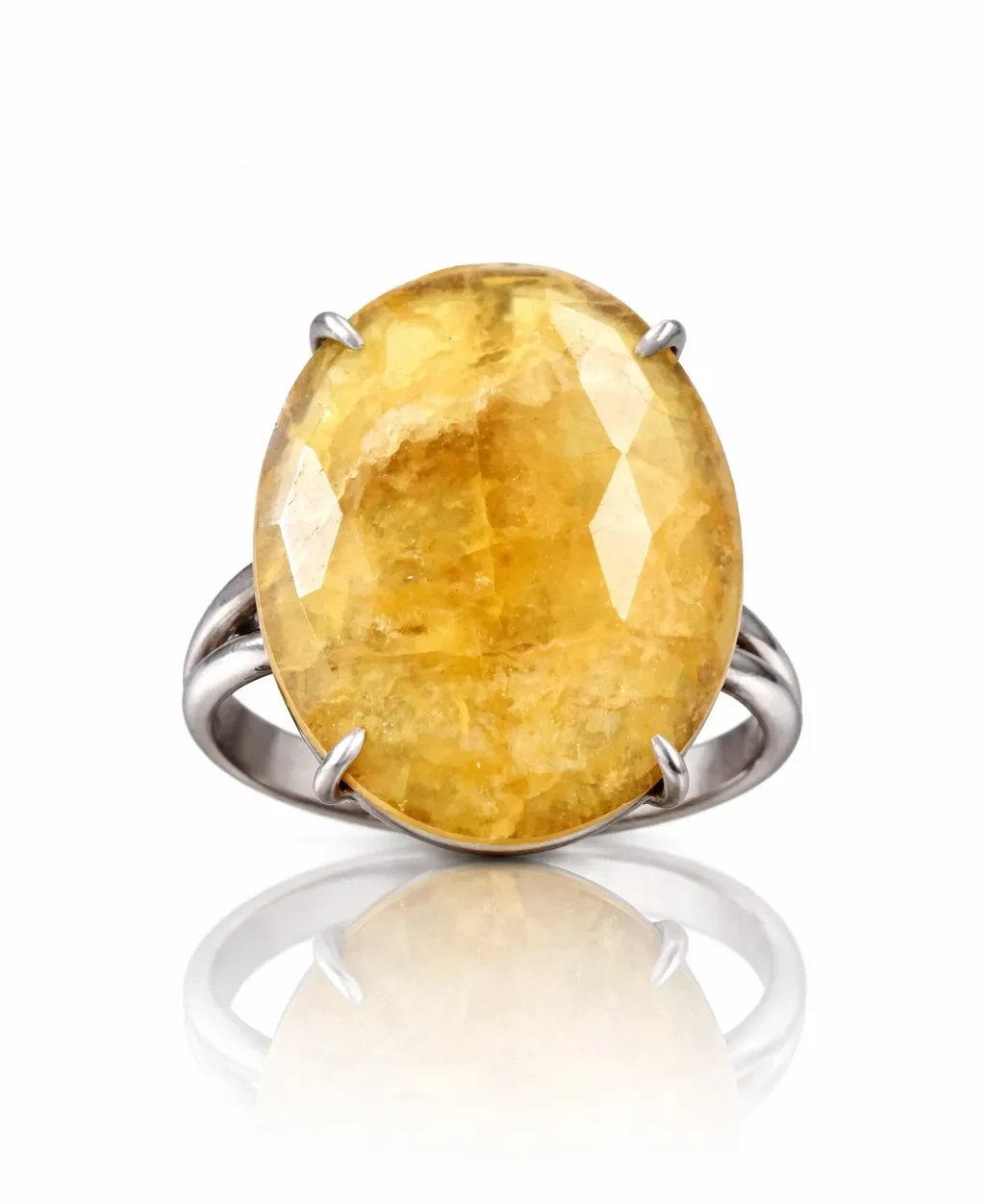 Elegant yellow citrine sterling silver ring Sarı Safir Gümüş Yüzük - Görsel 1