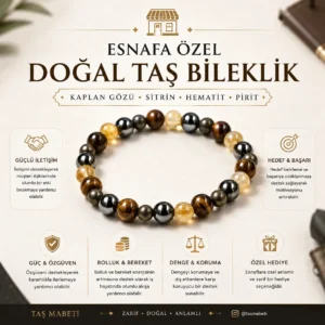 Esnaflara Özel Doğal Taş Bileklik – Sitrin, Hematit, Pirit ve Kaplan Gözü