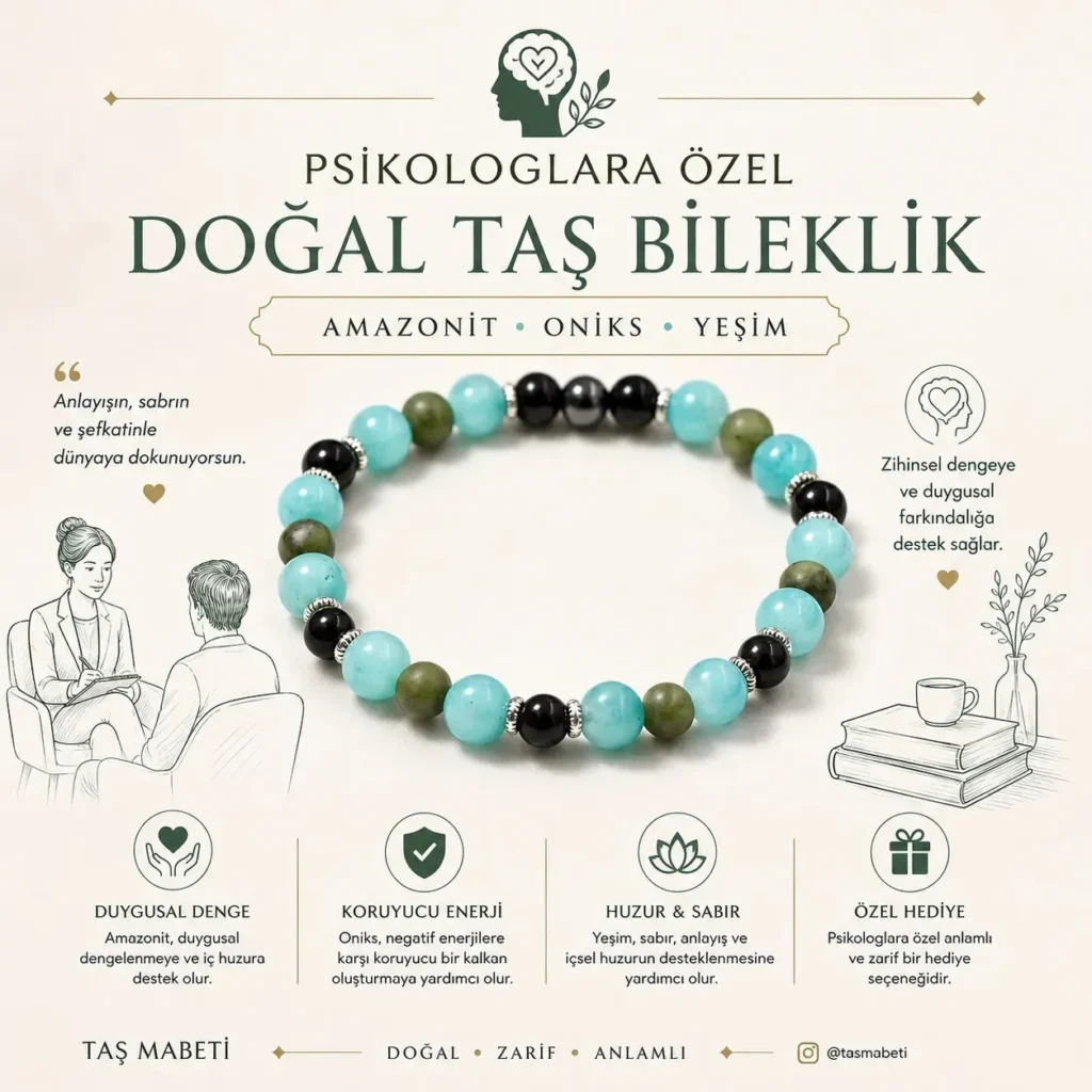 Psikologlara Özel Doğal Taş Bileklik – Amazonit, Yeşim ve Oniks