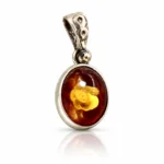 Özel İşlemeli Damla Kehribar Gümüş Kolye